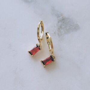 5/$25 Gold Tone Red Rhinestone Huggies